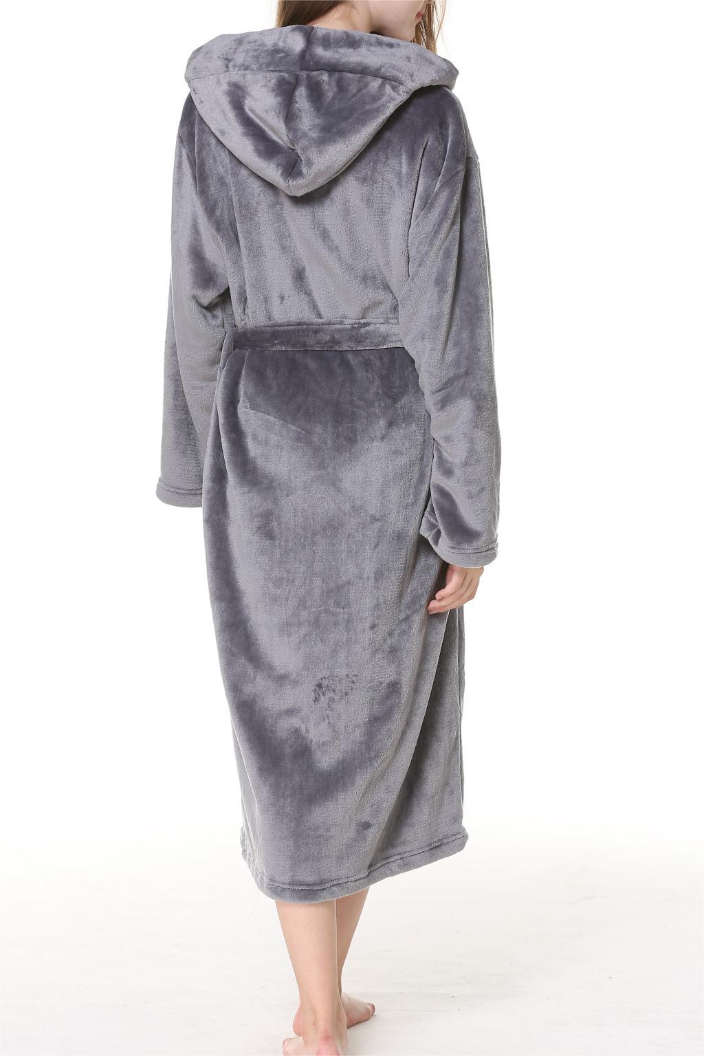 Hooded Plush Fleece Wrap Robe With Belt - DarkGrey - 1