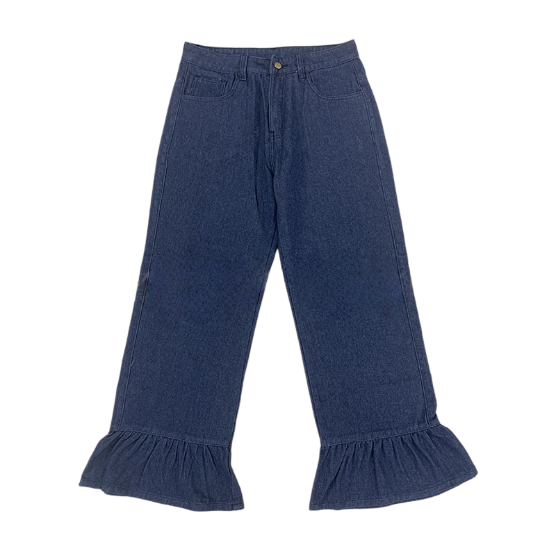 Flounce Cuff High Rise Wide Leg Jeans - Dark - 2