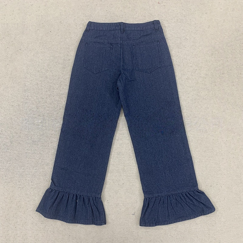 Flounce Cuff High Rise Wide Leg Jeans - Dark - 5