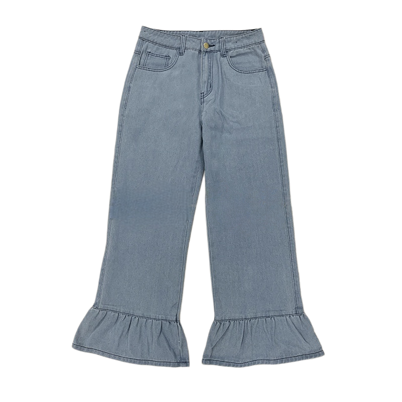 Flounce Cuff High Rise Wide Leg Jeans - Light - 1