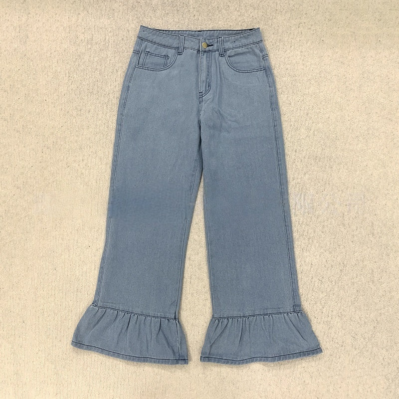 Flounce Cuff High Rise Wide Leg Jeans - Light - 3