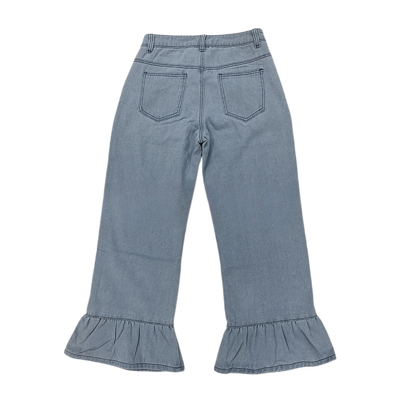 Flounce Cuff High Rise Wide Leg Jeans - Light - 4
