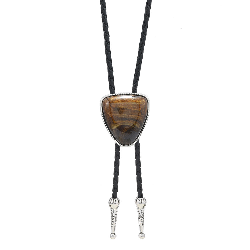 Southwestern Marbled Stone Silver-Tip Bolo Tie - Coffee