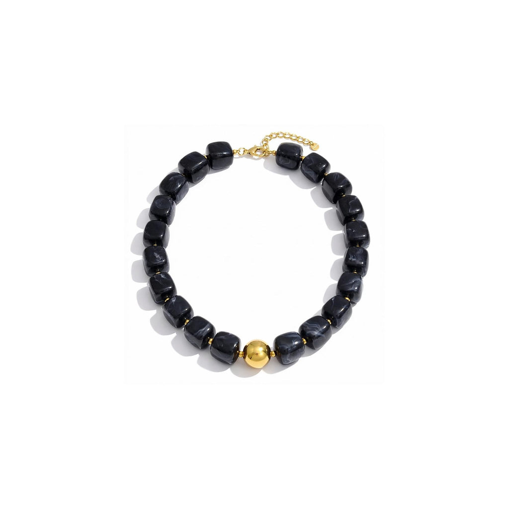 Chunky Resin Cube Bead Necklace With Adjustable Chain - Black