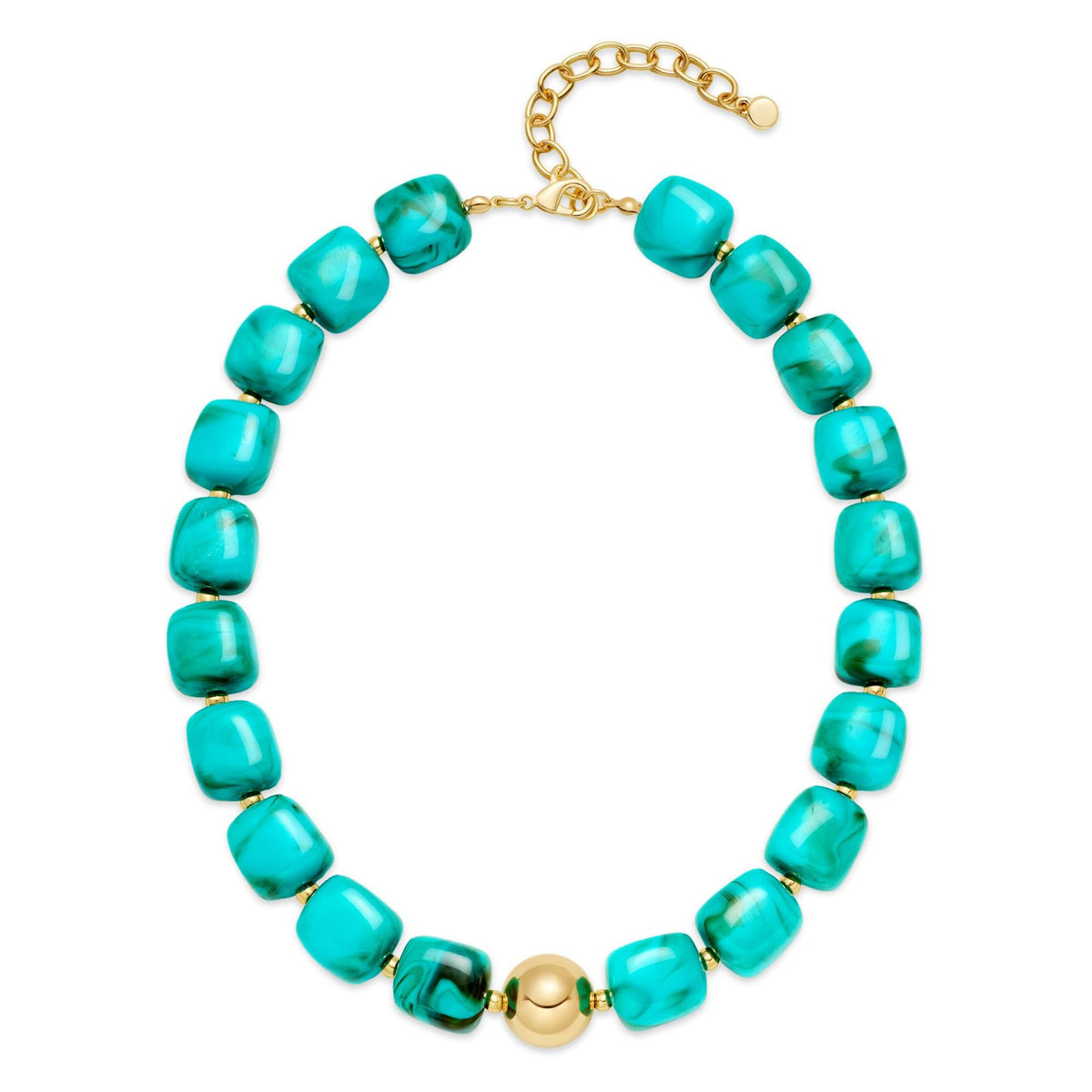 Chunky Resin Cube Bead Necklace With Adjustable Chain - Blue - 1