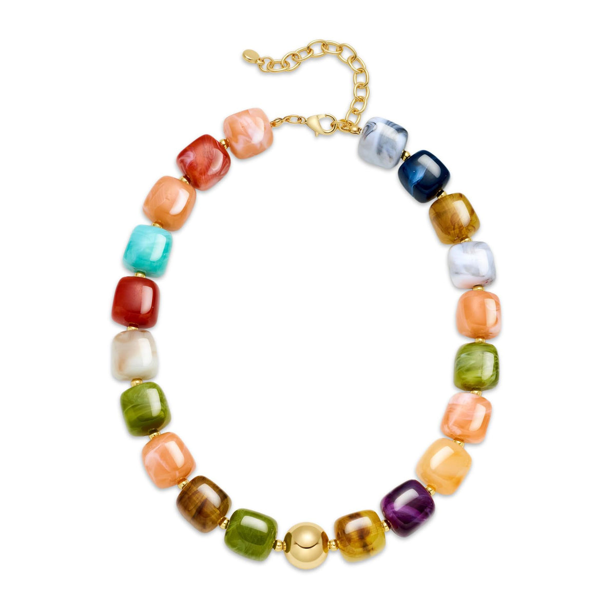 Chunky Resin Cube Bead Necklace With Adjustable Chain - Colorful