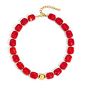 Chunky Resin Cube Bead Necklace With Adjustable Chain - Deep_Red