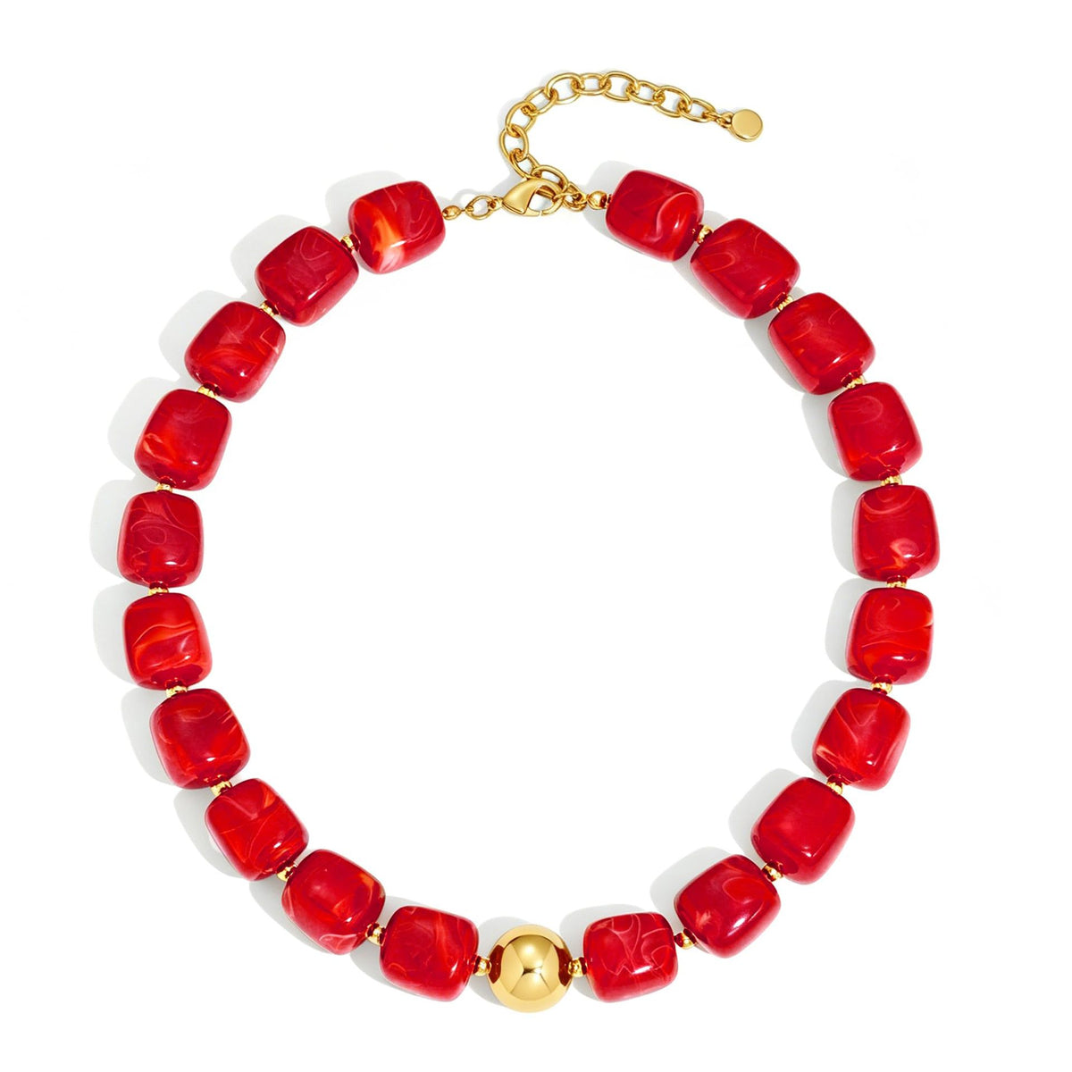 Chunky Resin Cube Bead Necklace With Adjustable Chain - Deep_Red