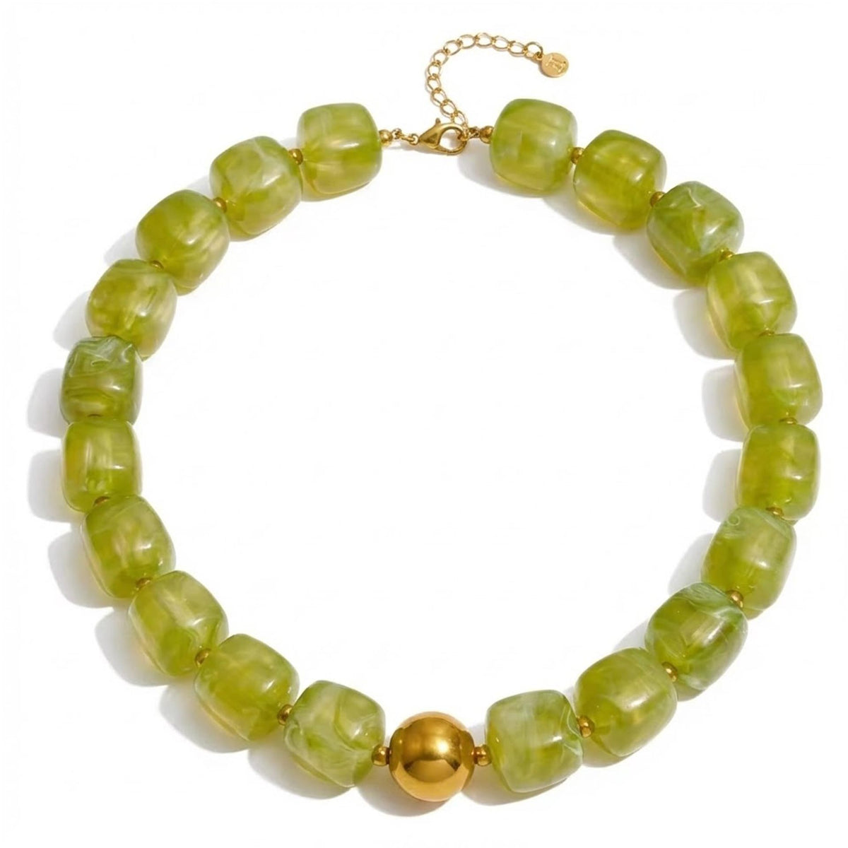Chunky Resin Cube Bead Necklace With Adjustable Chain - Grass_Green