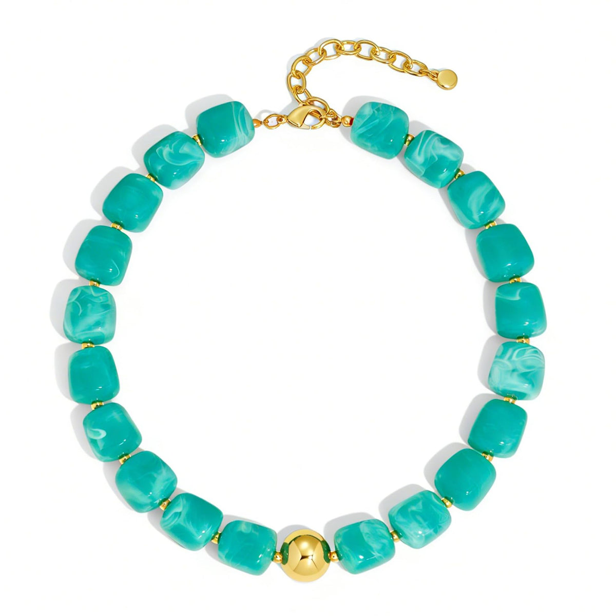 Chunky Resin Cube Bead Necklace With Adjustable Chain - Light_Blue