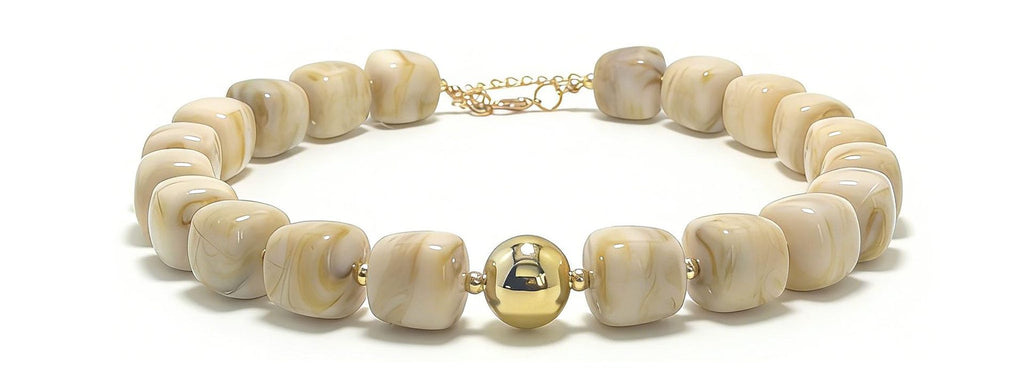 Chunky Resin Cube Bead Necklace With Adjustable Chain - Light_Brown