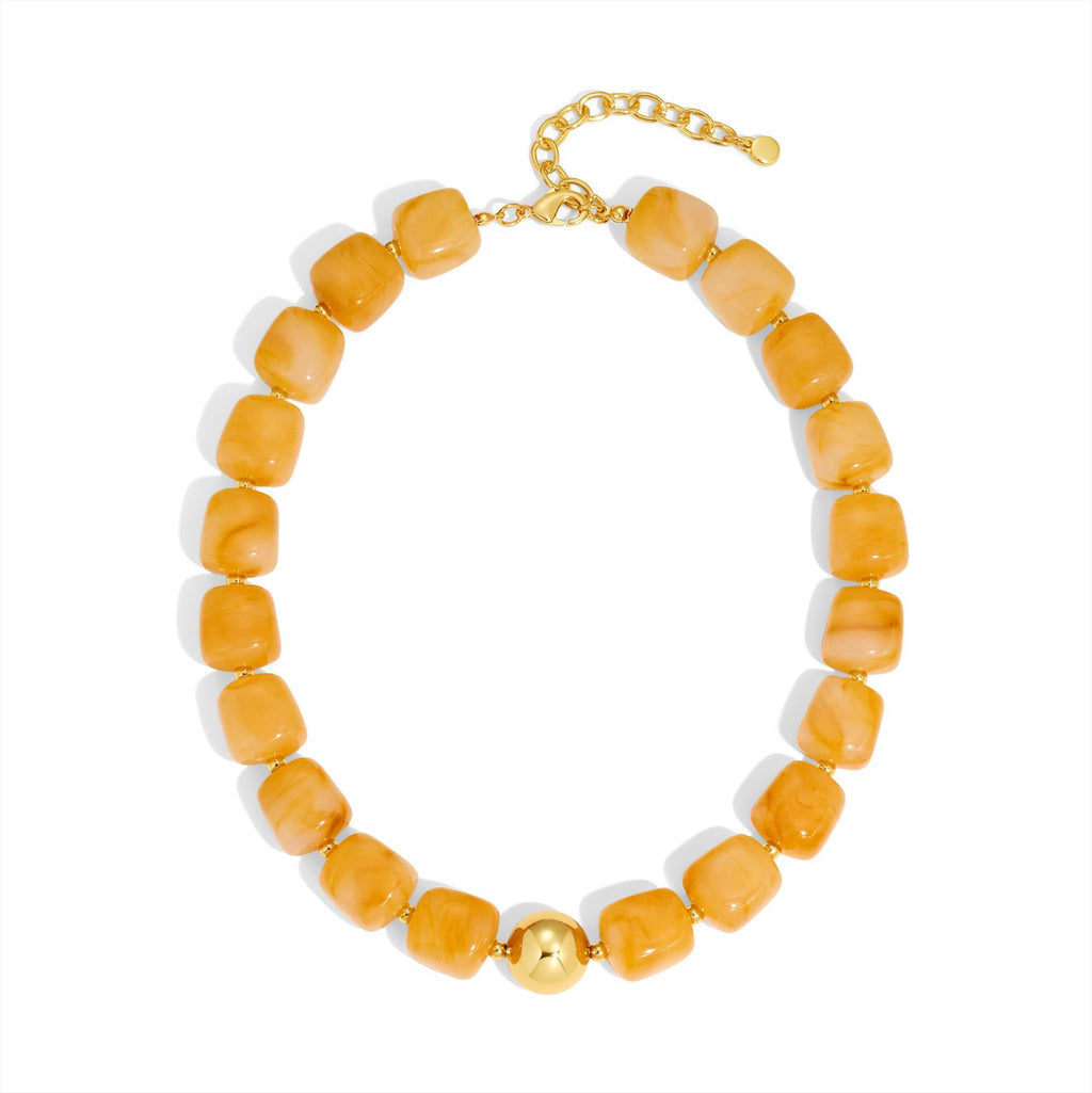 Chunky Resin Cube Bead Necklace With Adjustable Chain - Orange
