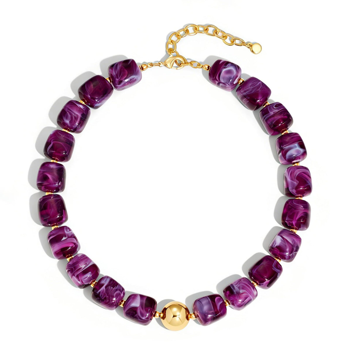 Chunky Resin Cube Bead Necklace With Adjustable Chain - Purple