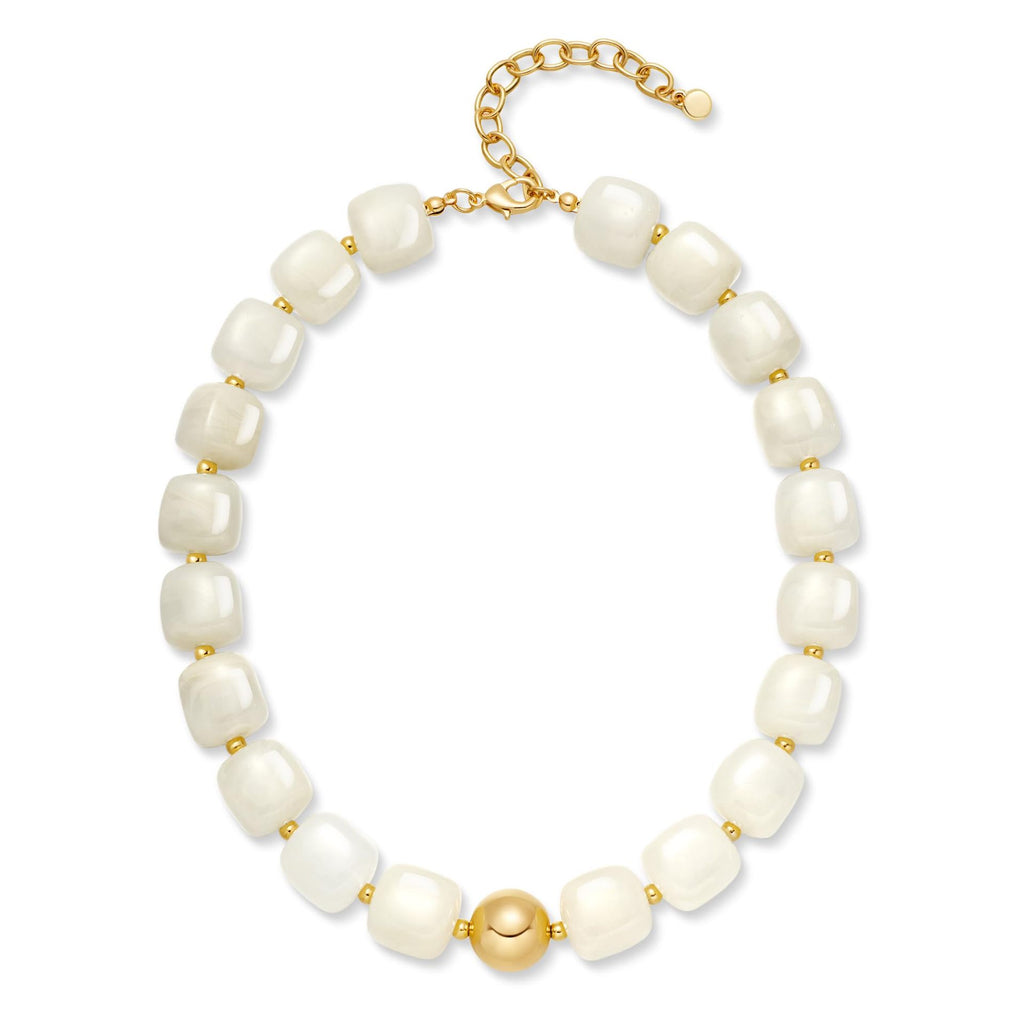Chunky Resin Cube Bead Necklace With Adjustable Chain - White