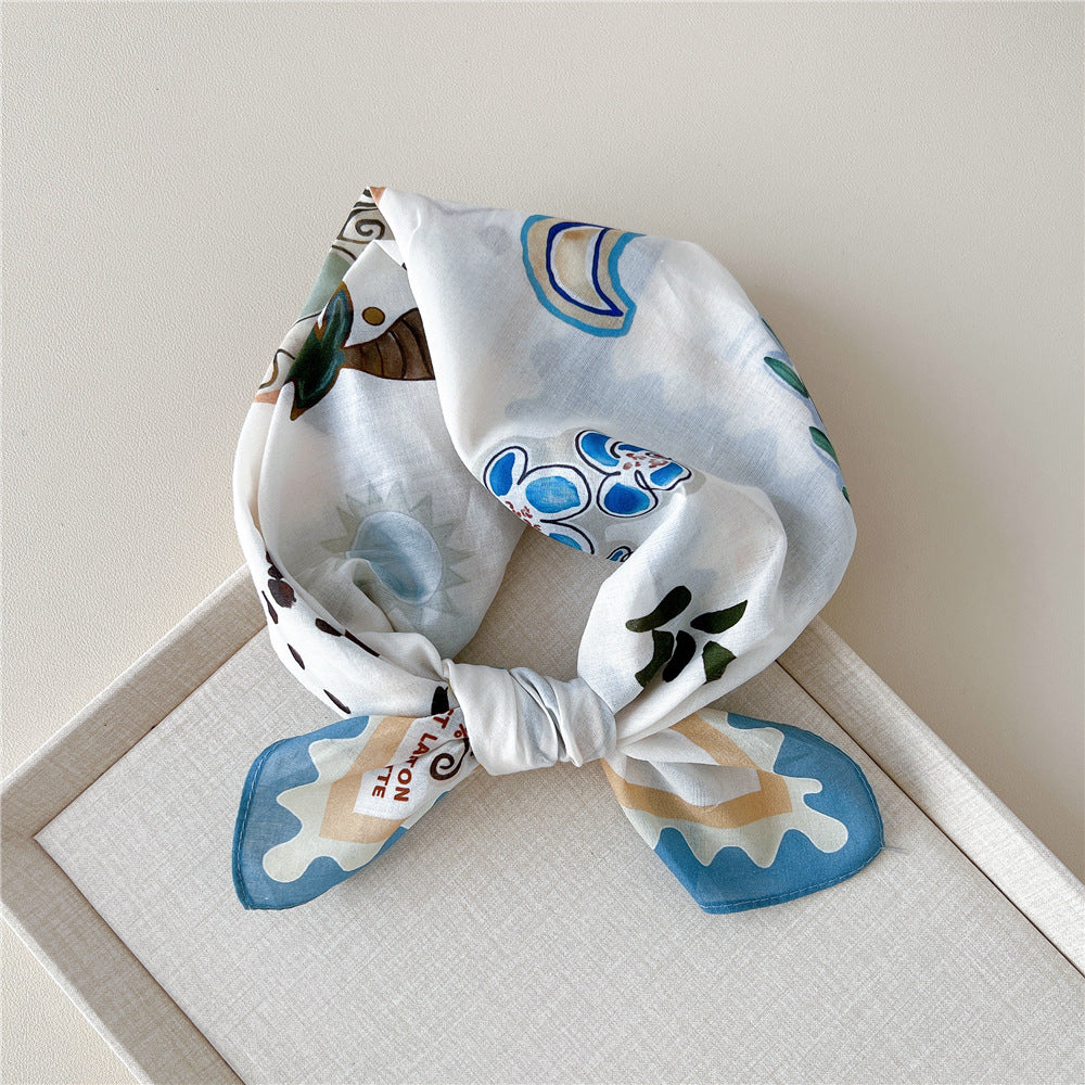 Vintage Garden Print Square Bandana Scarf - NO18