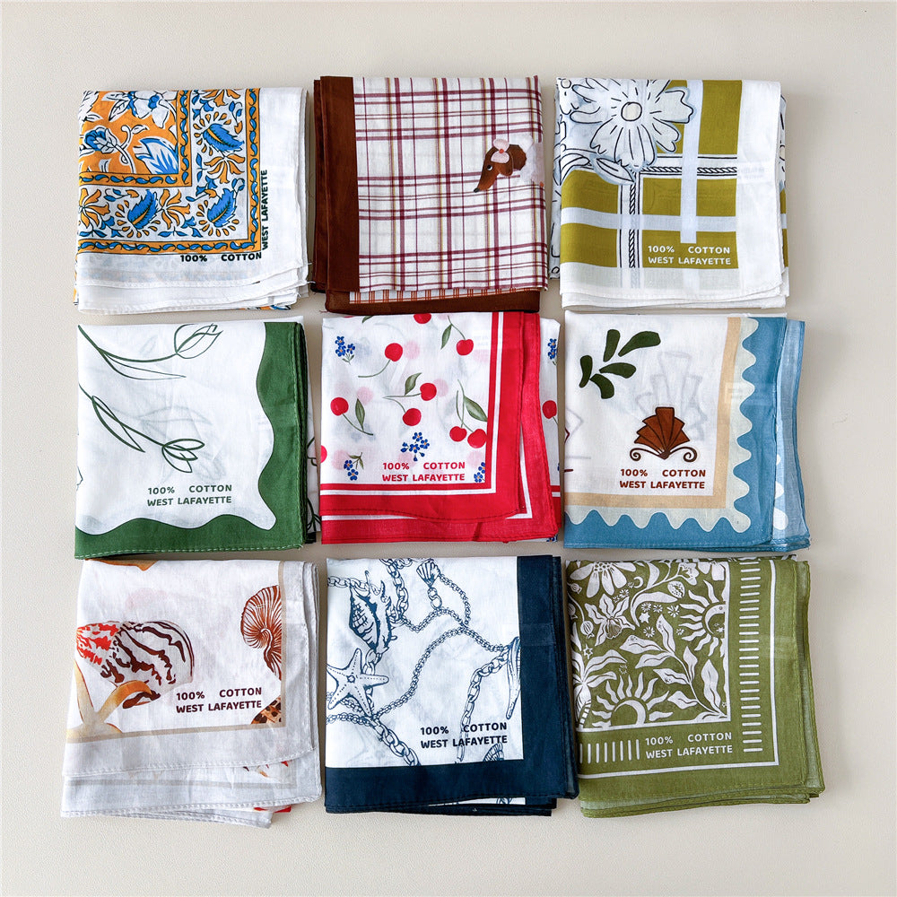 Vintage Garden Print Square Bandana Scarf