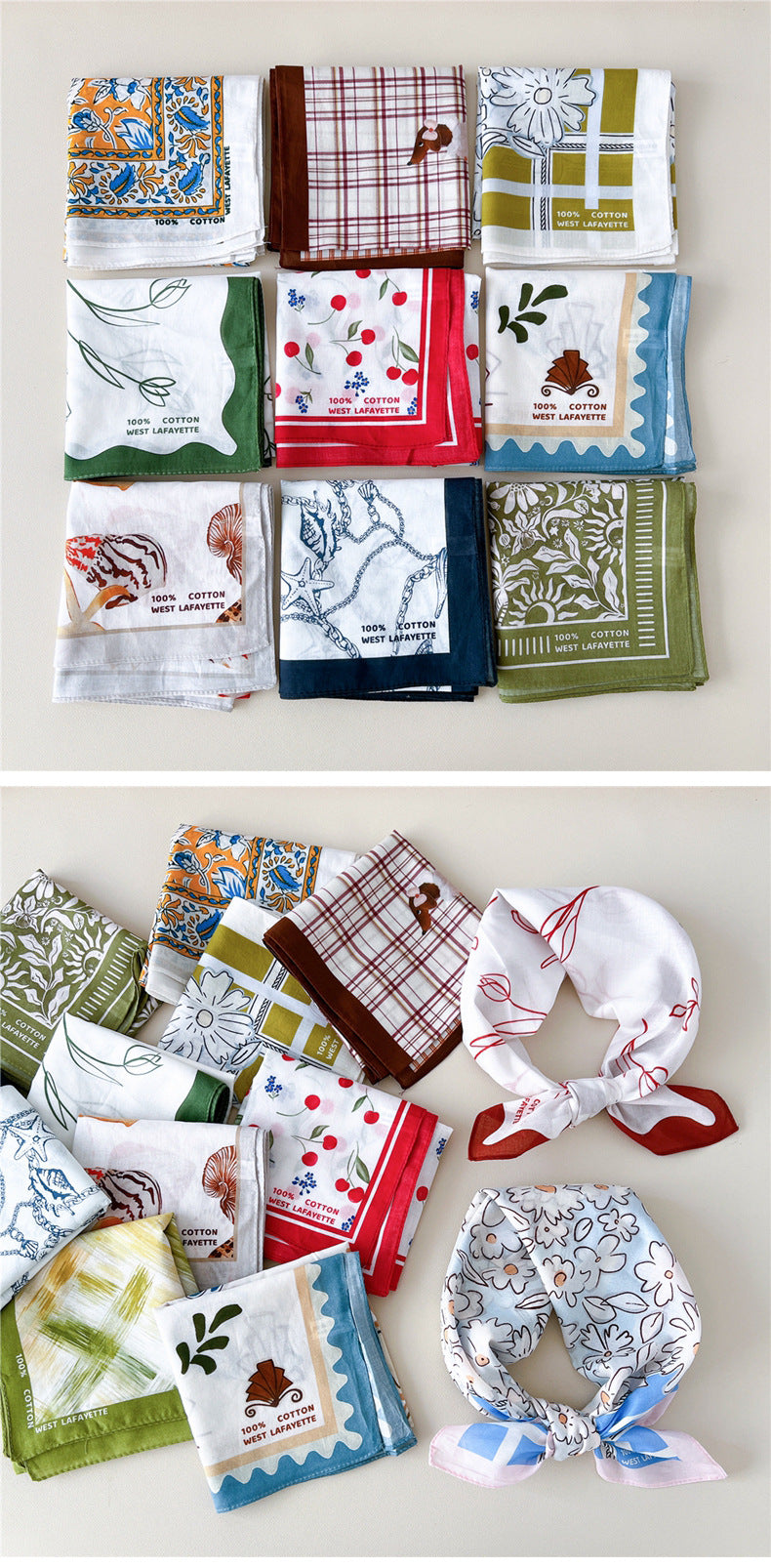 Vintage Garden Print Square Bandana Scarf - view 1