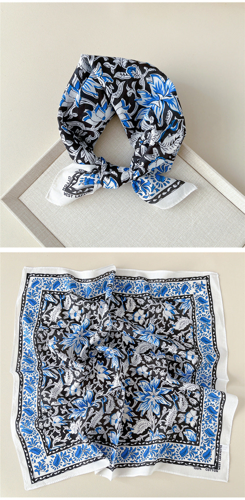 Vintage Garden Print Square Bandana Scarf - view 10