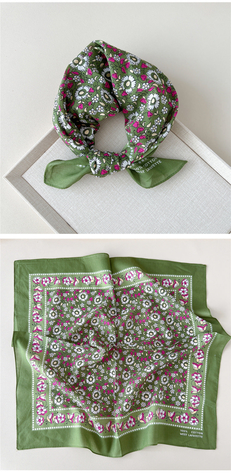 Vintage Garden Print Square Bandana Scarf - view 12