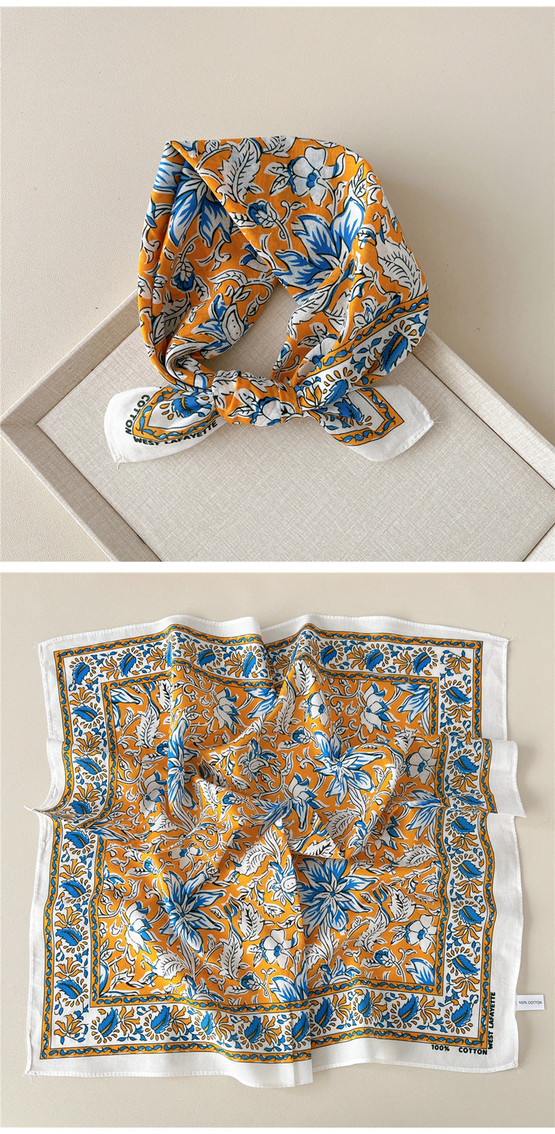 Vintage Garden Print Square Bandana Scarf - view 9