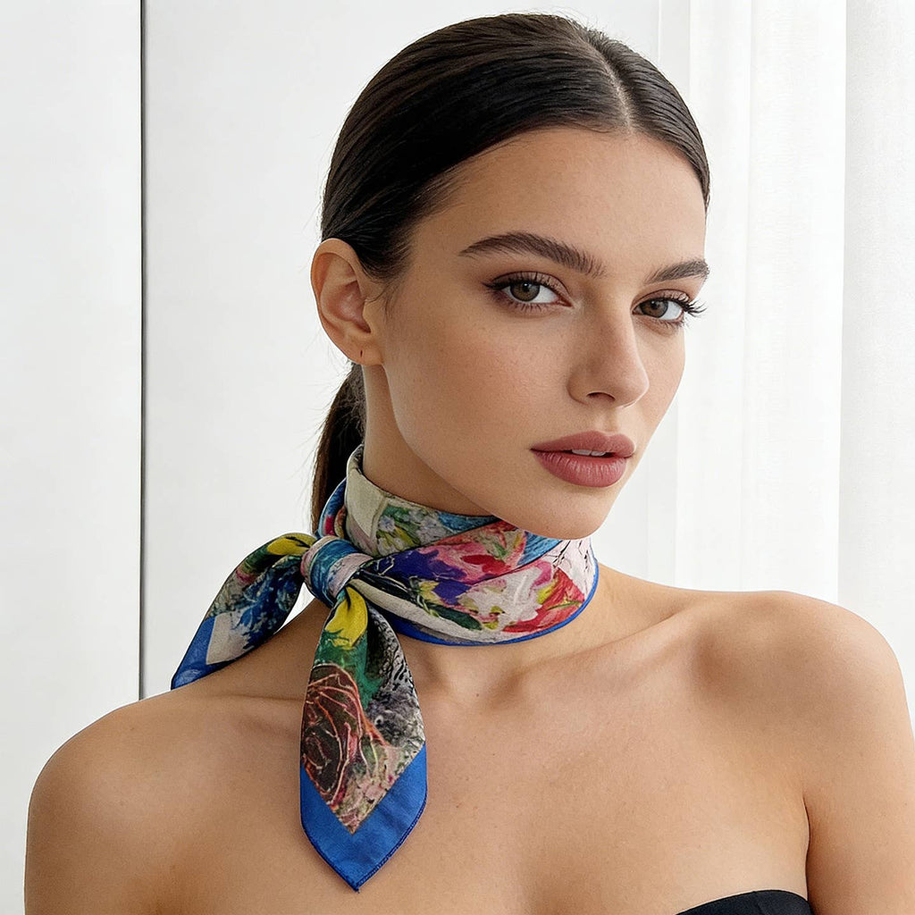Artful Floral Patchwork Square Scarf