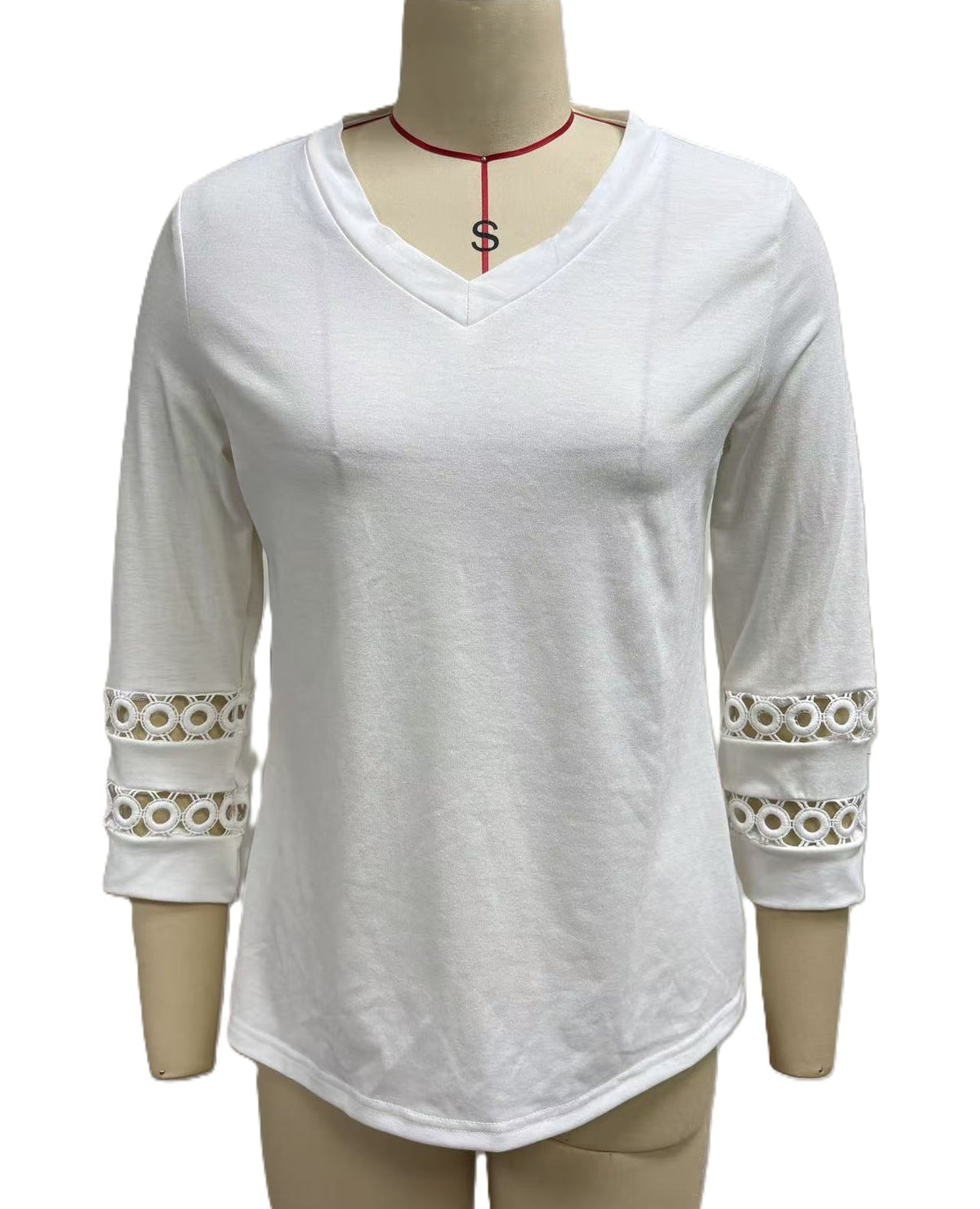 Crochet Sleeve Trim V Neck Shirt