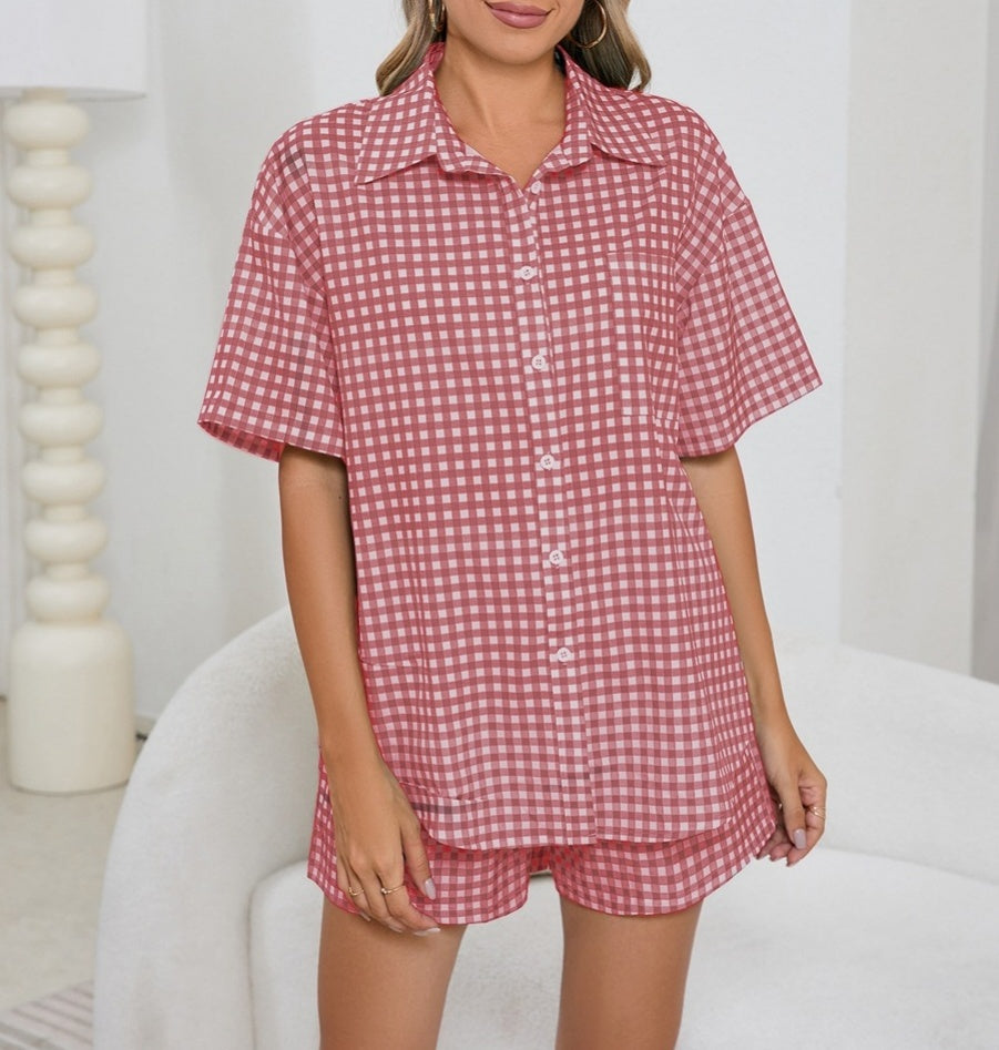 Gingham Short Sleeve Shirt And Shorts Set - view 6
