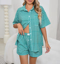 Gingham Short Sleeve Shirt And Shorts Set - green
