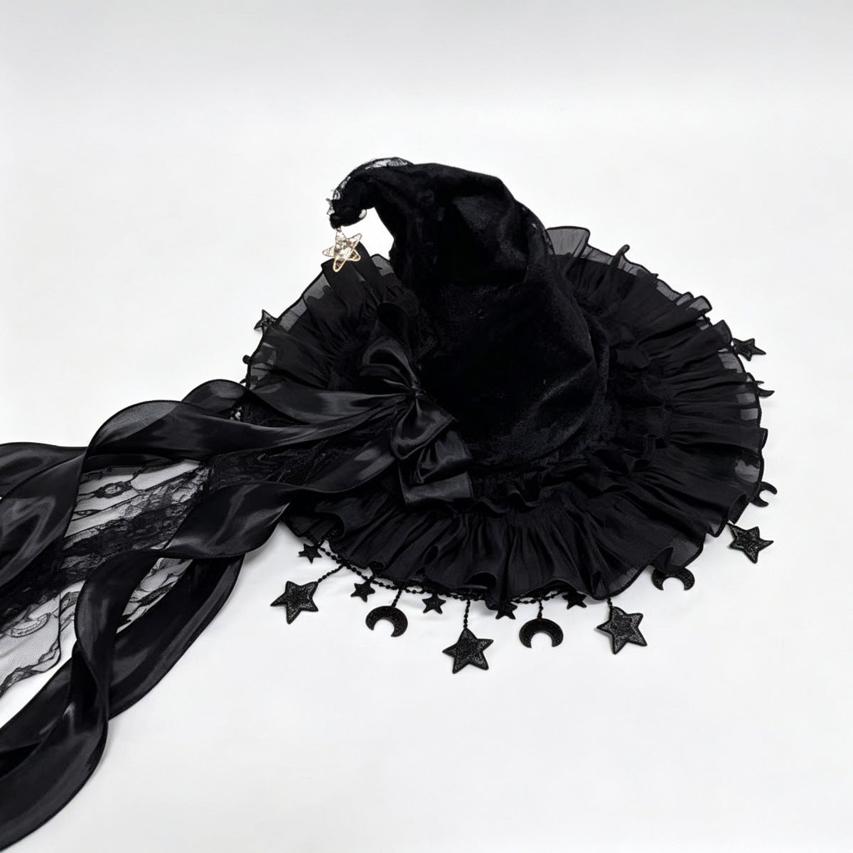 Velvet Witch Hat With Star And Moon Charms - Black