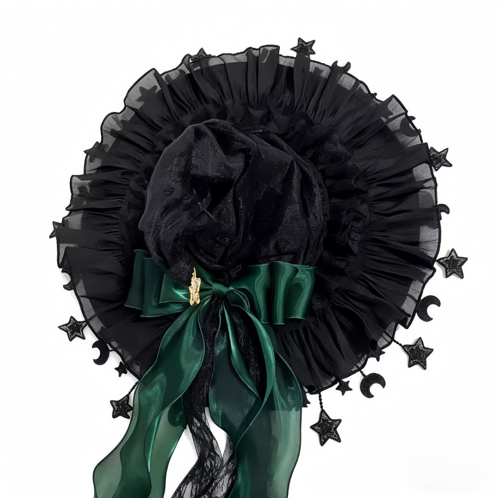 Velvet Witch Hat With Star And Moon Charms - Green - 1