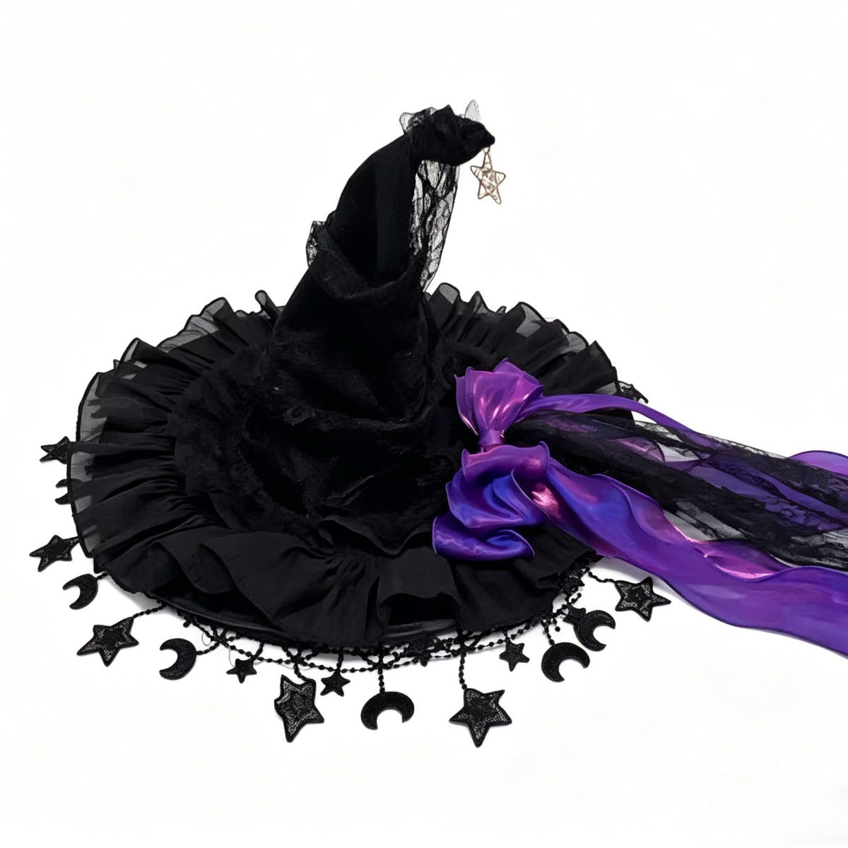 Velvet Witch Hat With Star And Moon Charms - Purple - 1