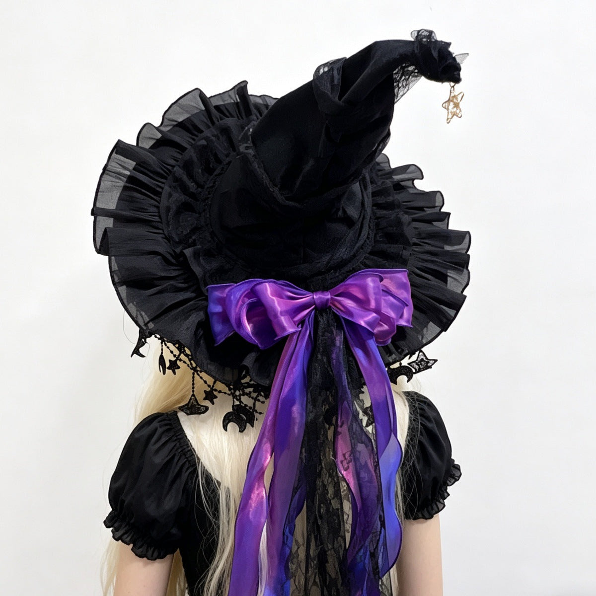 Velvet Witch Hat With Star And Moon Charms - Purple - 2