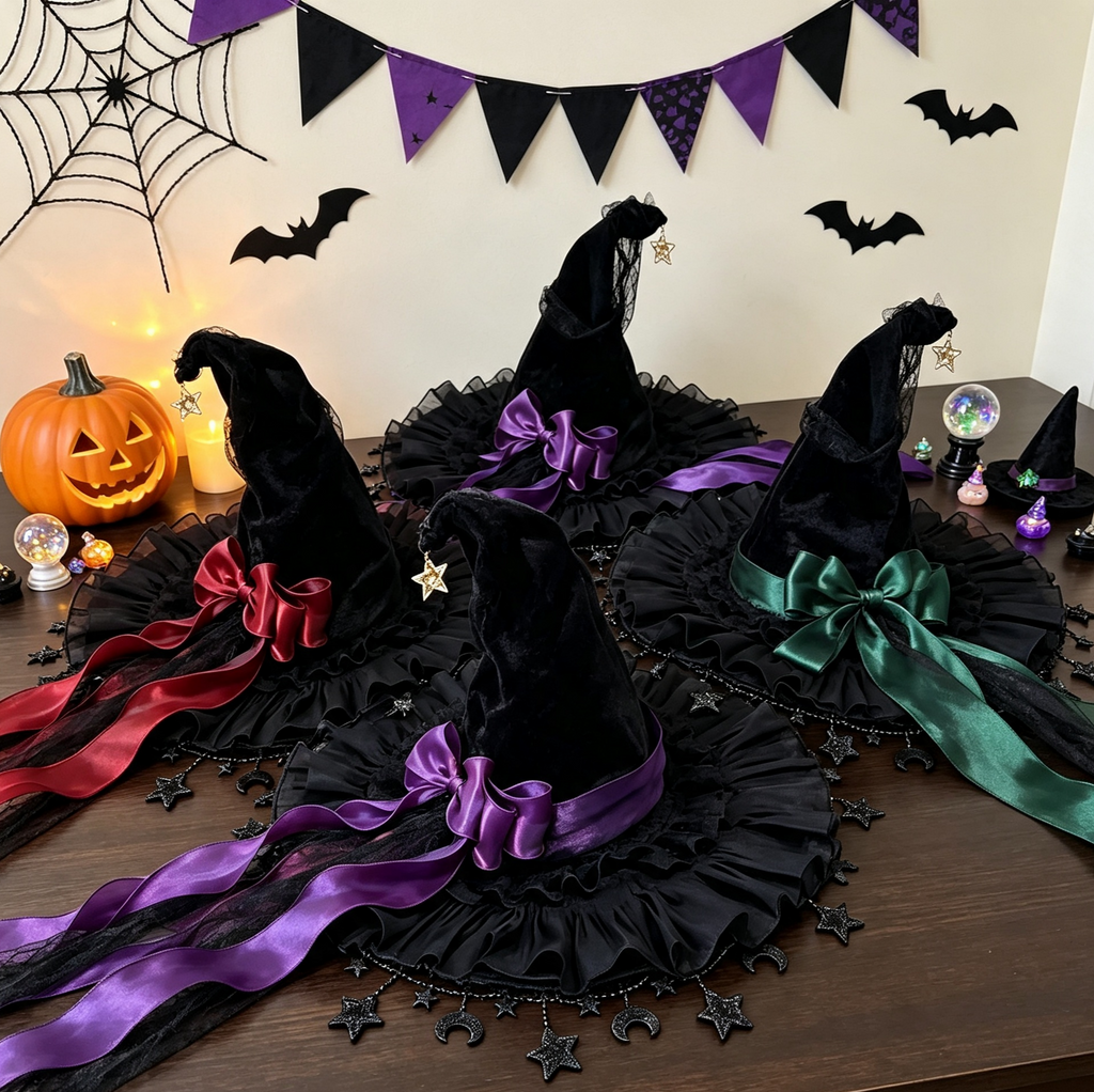 Velvet Witch Hat With Star And Moon Charms
