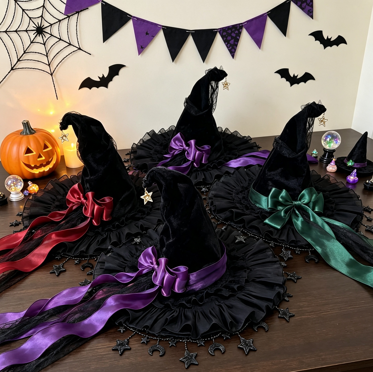 Velvet Witch Hat With Star And Moon Charms