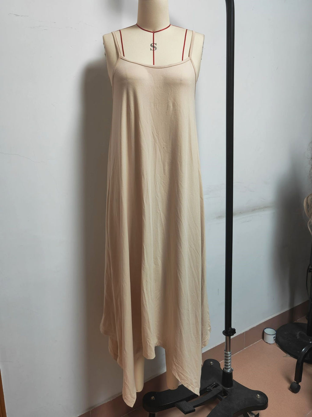 Asymmetric Hem Cami Slip Maxi Dress - Apricot - 1
