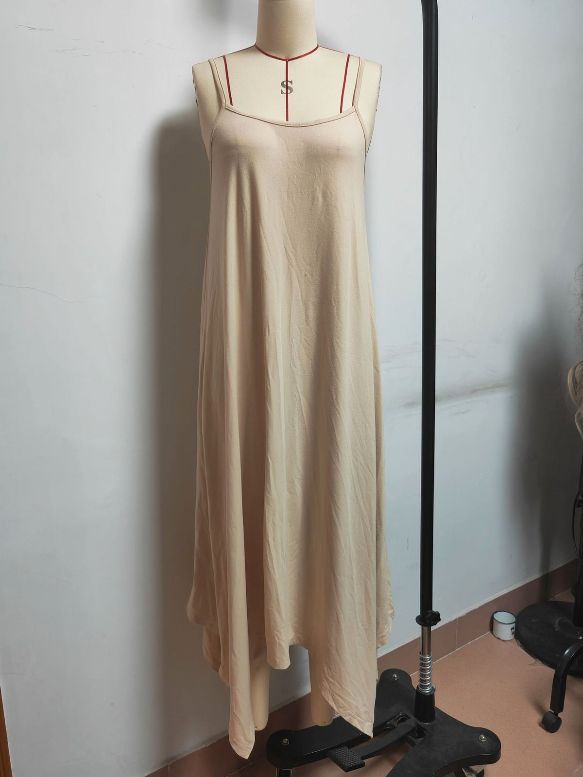 Asymmetric Hem Cami Slip Maxi Dress - Apricot - 1