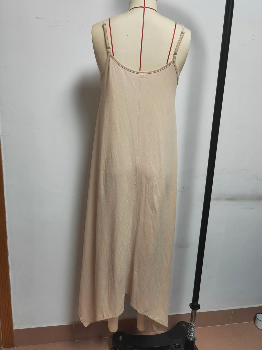 Asymmetric Hem Cami Slip Maxi Dress - Apricot - 2