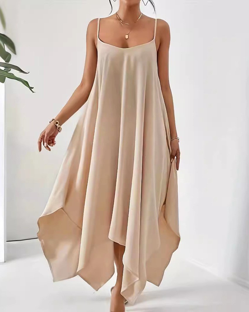 Asymmetric Hem Cami Slip Maxi Dress