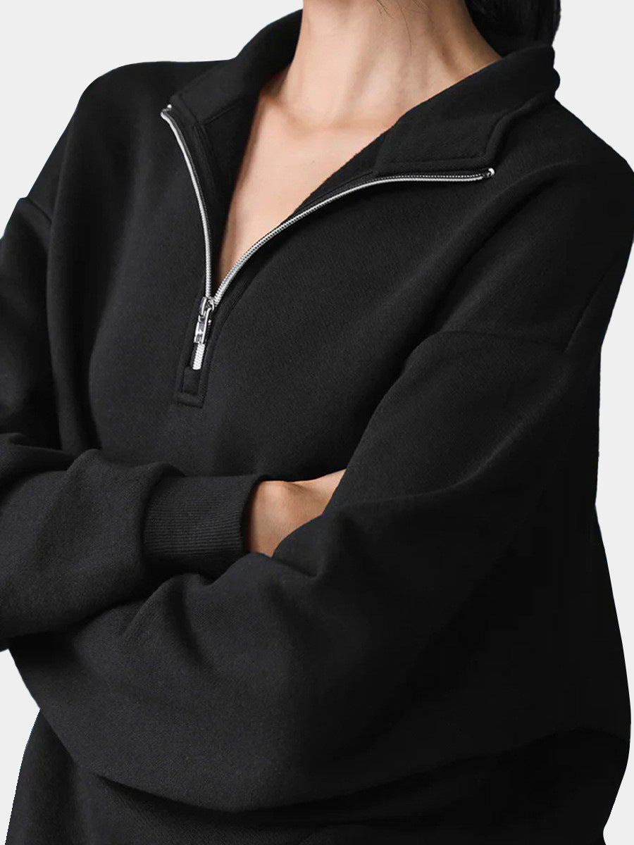 Cozy Half Zip Pullover Sweatshirt and Shorts - BlackTop - 1
