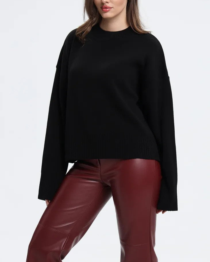 Oversized Drop Shoulder Wide Cuff Sweater - Black