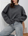 Oversized Drop Shoulder Wide Cuff Sweater - Dark-Gray