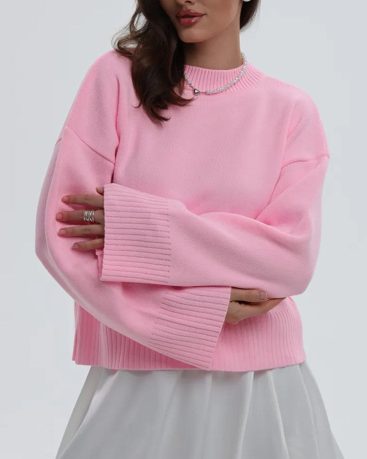 Oversized Drop Shoulder Wide Cuff Sweater - Pink
