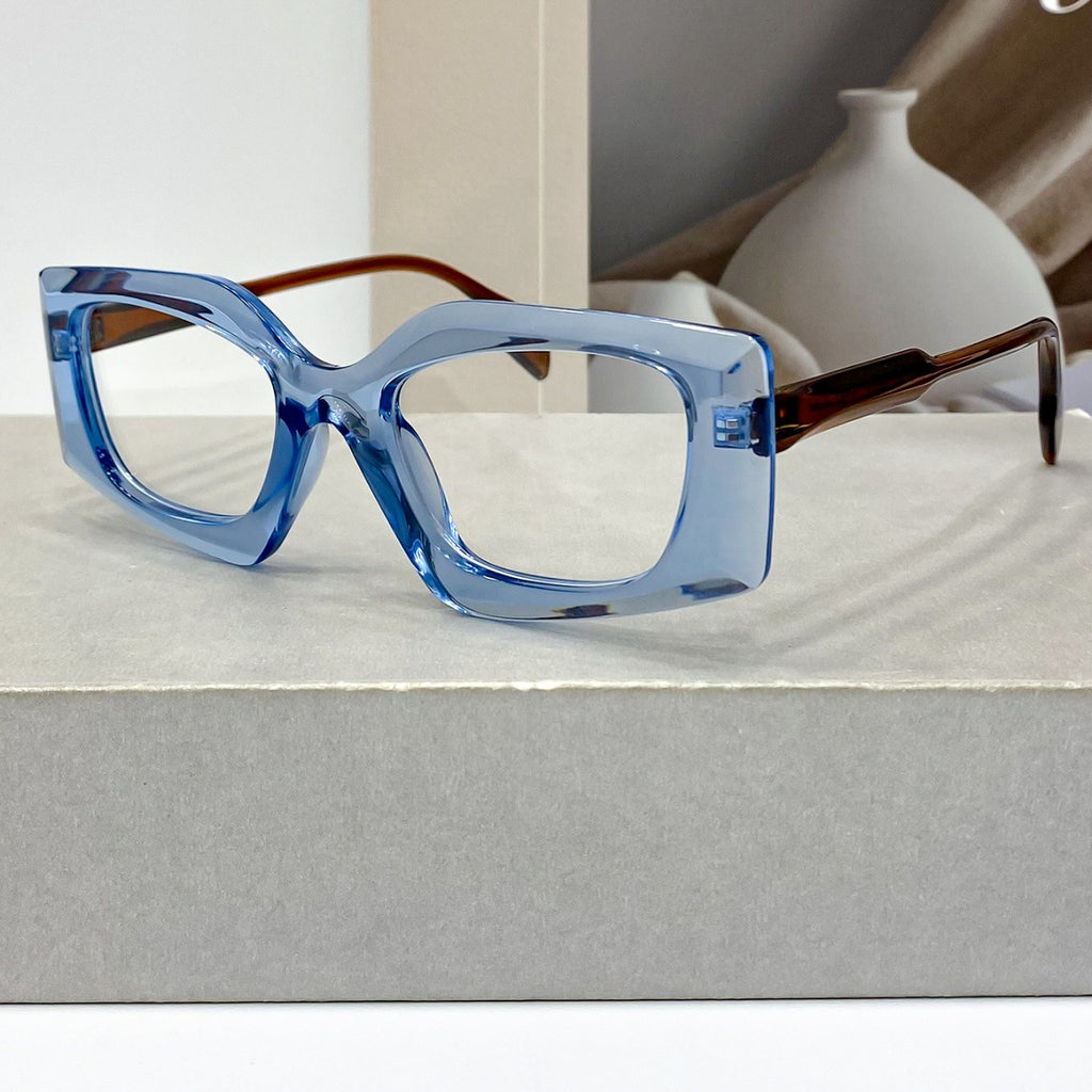 Chunky Cat Eye Clear Lens Eyeglasses - Blue_C