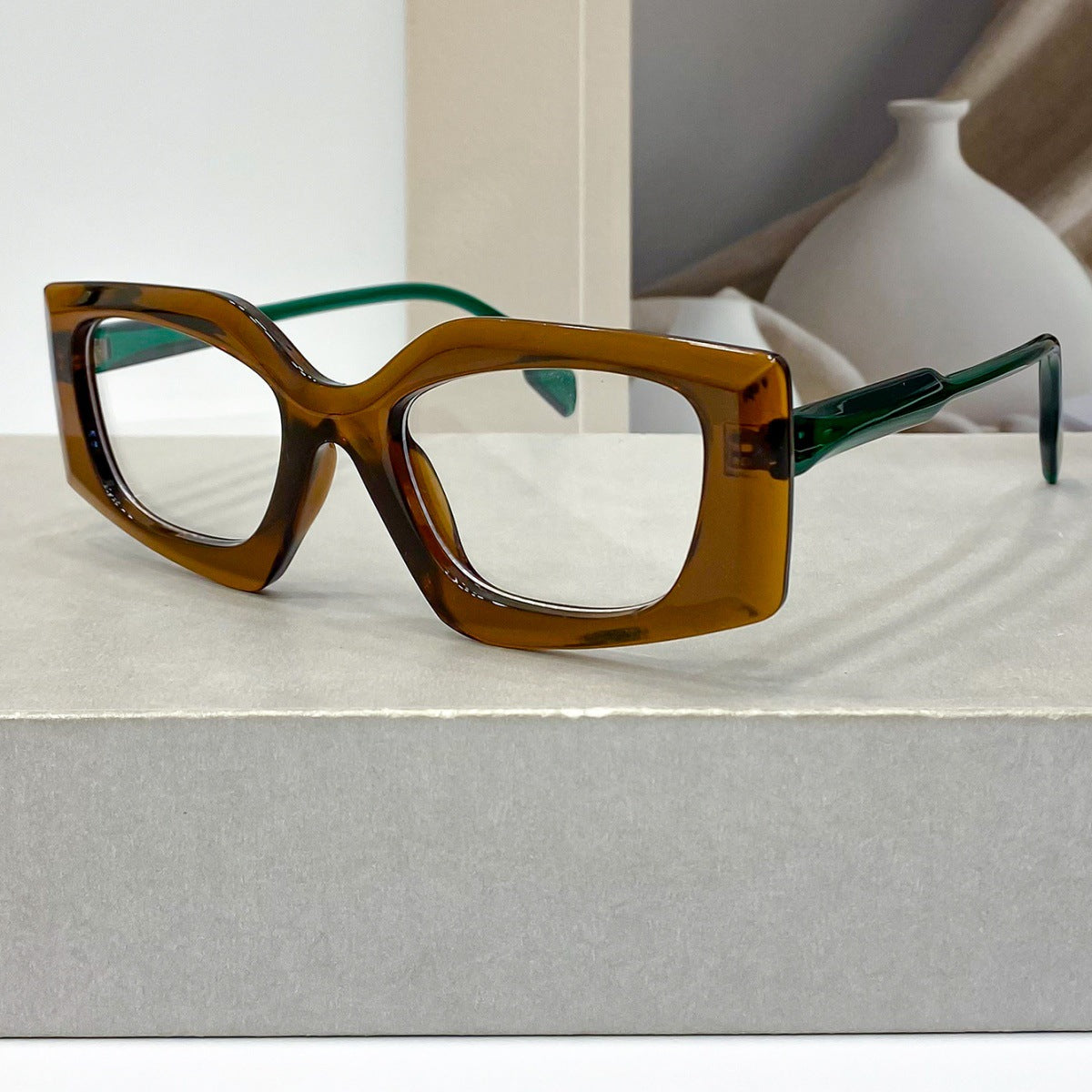 Chunky Cat Eye Clear Lens Eyeglasses - Coffee_G