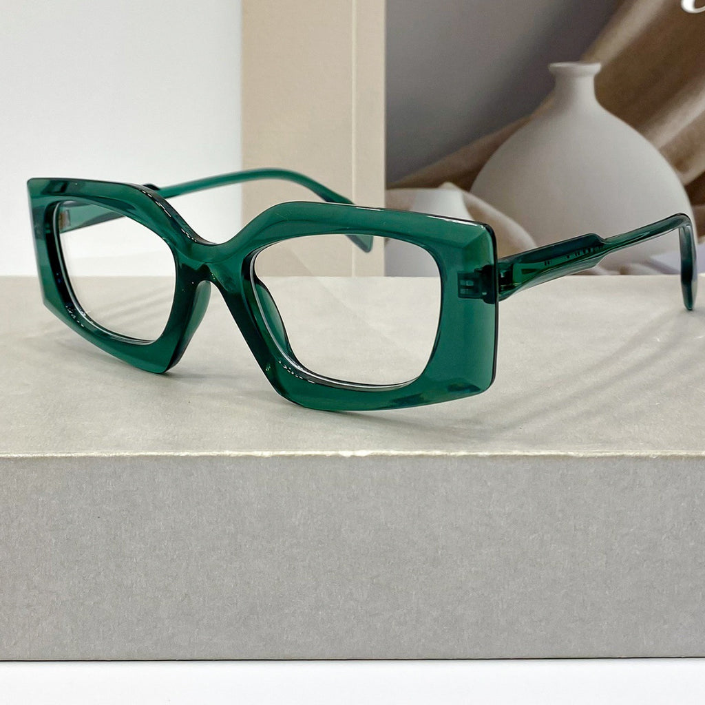 Chunky Cat Eye Clear Lens Eyeglasses - Green