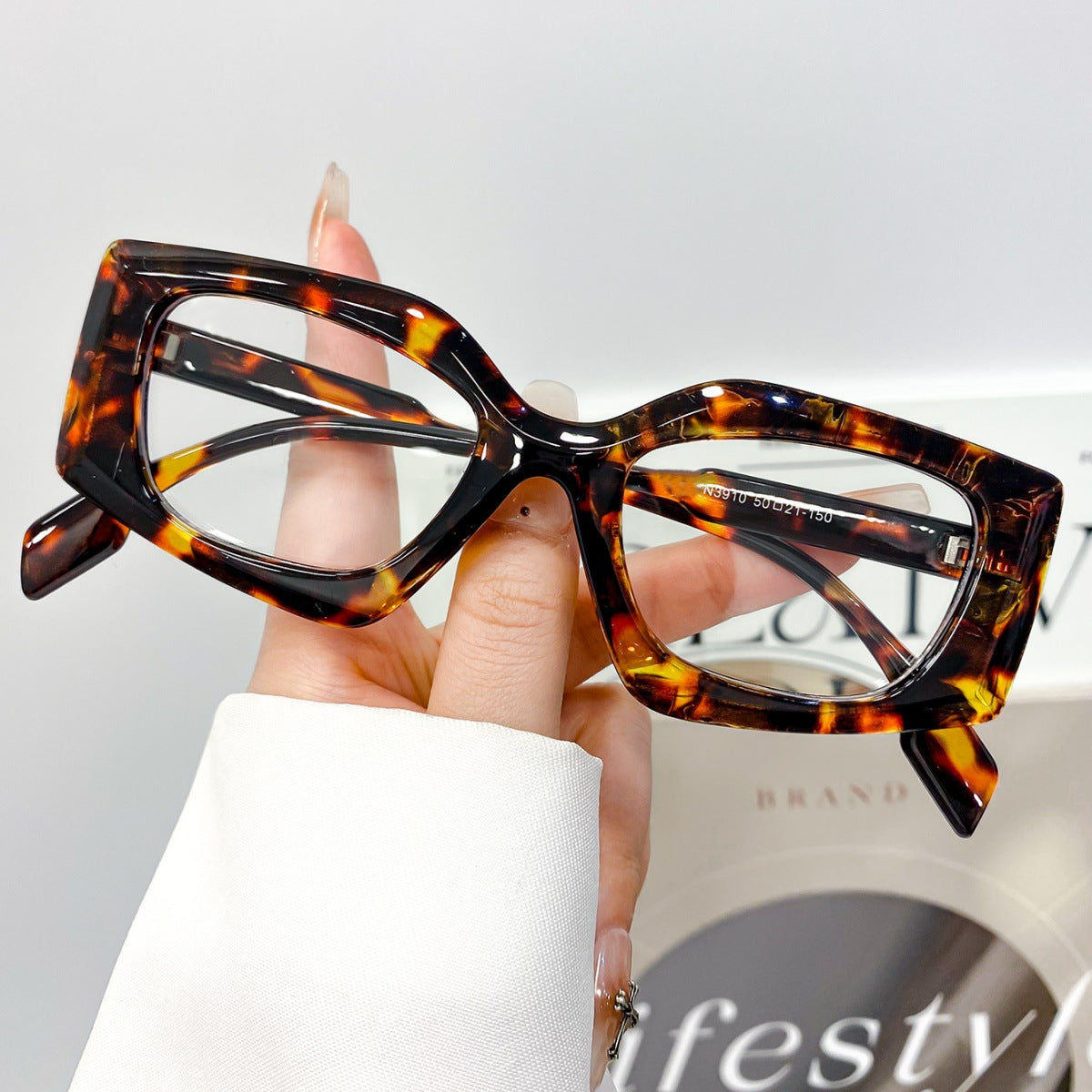 Chunky Cat Eye Clear Lens Eyeglasses - Leopard