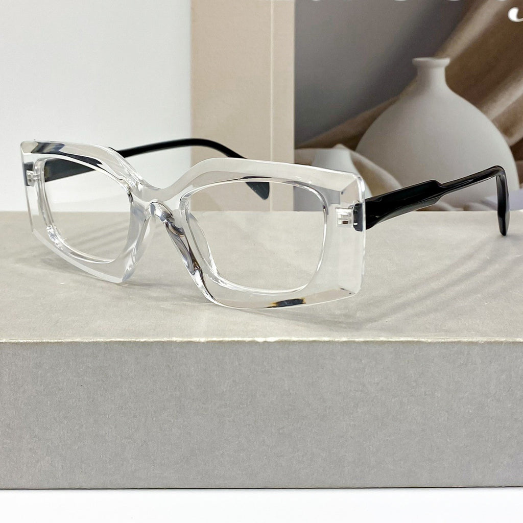 Chunky Cat Eye Clear Lens Eyeglasses - Transparent