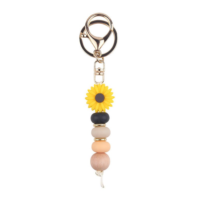 Daisy Silicone Bead Bag Charm, Boho Keyring - Yellow