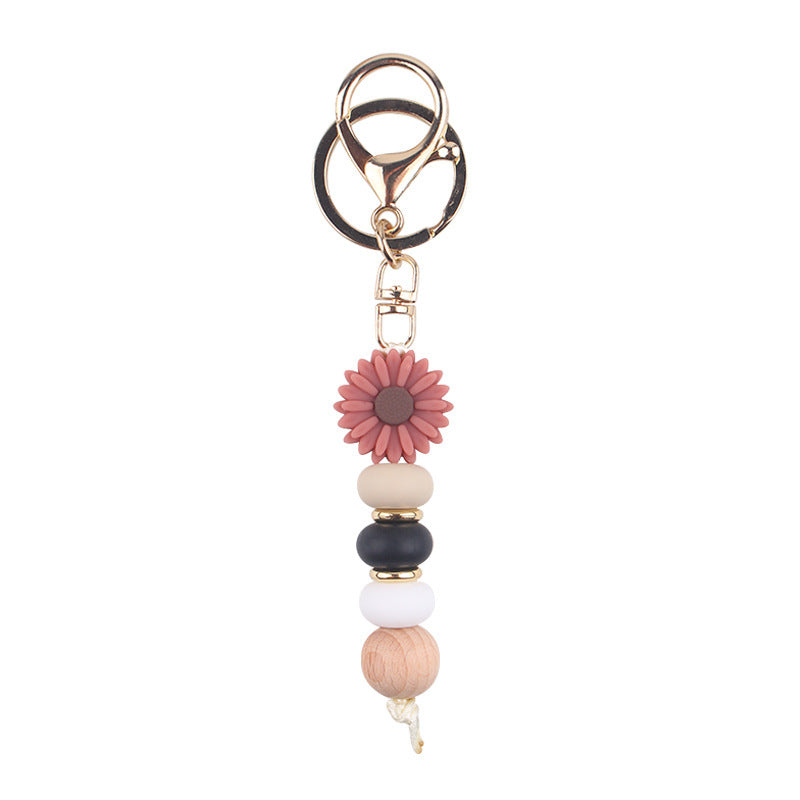 Daisy Silicone Bead Bag Charm, Boho Keyring - Coral Red