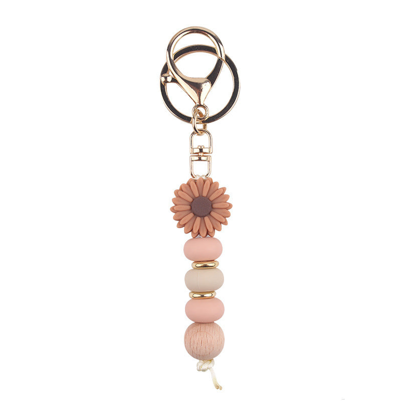 Daisy Silicone Bead Bag Charm, Boho Keyring - Orange